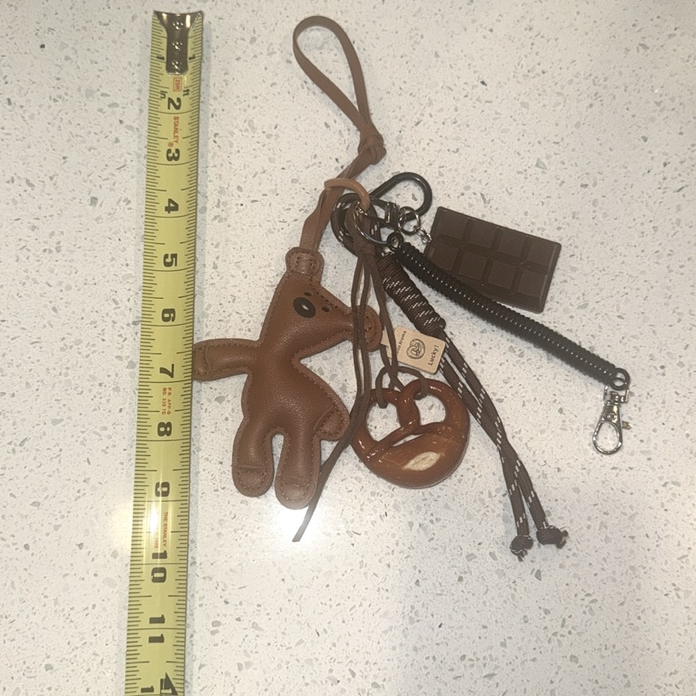 Tan Teddy Bear Vegan Leather Keychain/Purse Charm Accessory - Picture 4 of 5